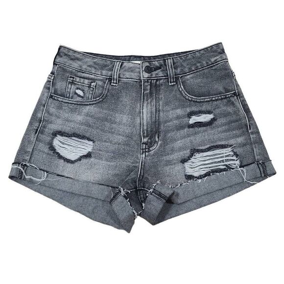 Pacsun Ripped Denim Mom Shorts Women's Size 26 Washed Black 100% Cotton High Ris - Picture 1 of 7